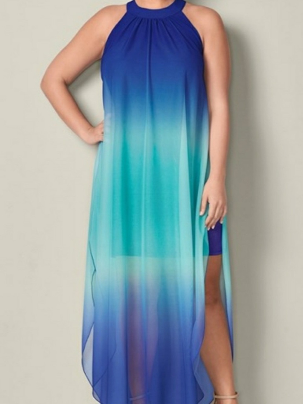 VENUS Royal Blue Halter Dress with Ombre